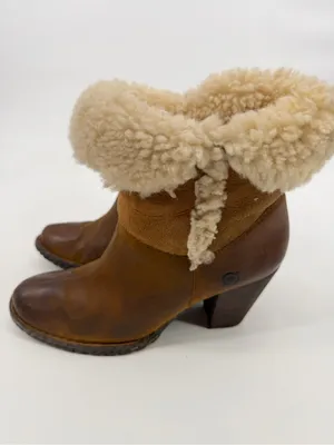 Born Dona W21268 Brown Leather Shearling Cuff Ankle Boots Size 6 thumbnail 3