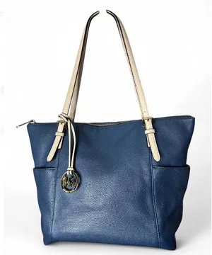 Michael Kors Deep Blue Saffiano Leather Over Shoulder Handbag with Gold Hardware thumbnail 1