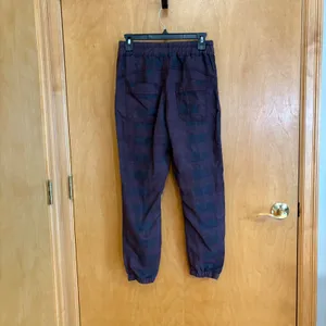 Anthropologie Plaid Button Fly Jogger Pants Womens XS Purple Black‎ Linen Blend thumbnail 3