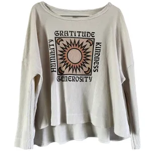 Anthropologie Real Fun, Wow! Gratitude Graphic Sun Waffle Thermal Top Cream M thumbnail 1