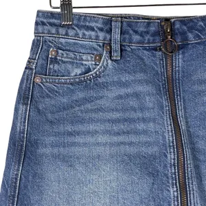 We The Free Front Zip Raw Hem Denim Mini Skirt Blue Grunge Edgy Size 26 thumbnail 3