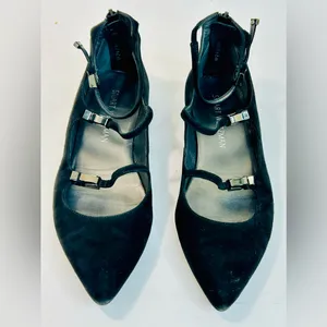Stuart Weitzman 'Flippy' Three-Strap Mary Jane Flats in Black Suede size 7.5 thumbnail 2