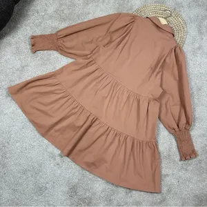 Bohme Makayla Mini Dress Smocked Balloon Sleeve Button Ruffle Tiered in Clay S thumbnail 8