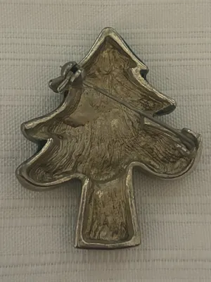 Emerald Enamel Christmas Tree Brooch with Red Stone Accents thumbnail 2