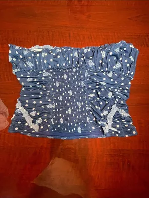 Free People Blue Scottie Printed Tube Sleeveless Top Stretchy Sz L BarbieCore thumbnail 4