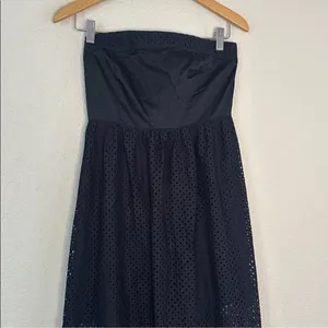 Ann Taylor Navy Blue Strapless Maxi Dress Resortwear Mesh Beachy Vacation Preppy thumbnail 4