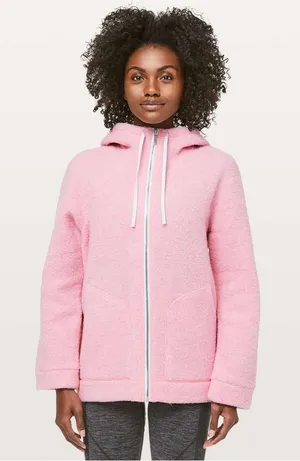 Lululemon So Sherpa Hooded Jacket in Heathered Pink Haze Size 2 Full Zip thumbnail 1