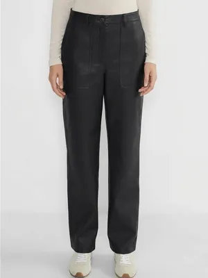 Aritzia Wilfred Lucy Wide straight leg Faux Leather Utility Pants Black Size 8 M thumbnail 2