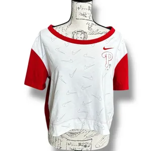 Nike MLB Philadelphia Phillies Line Up High Hip Fashion Logo Crop Top Medium thumbnail 2