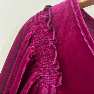 Umgee Small Magenta Velvet V Neck High Waist Balloon Sleeves Tunic Top/‎ dress thumbnail 6