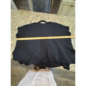 Vince Black Ribbed Poncho Cape Sweater Wool Cashmere Size XS Zipper Accent thumbnail 8