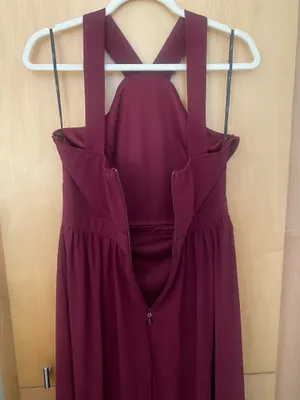 Lulu’s Burgundy/Wine Crisscross Halter Formal / Wedding Guest Maxi Dress Size L thumbnail 5