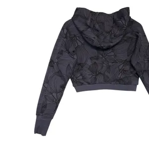 Buff Bunny Collection Cropped Zip Up Hoodie Charcoal Leaf Print Athleisure‎ M thumbnail 11