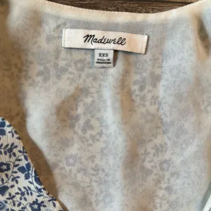 Madewell Blue and White Flutter Sleeve Wrap Blouse thumbnail 4