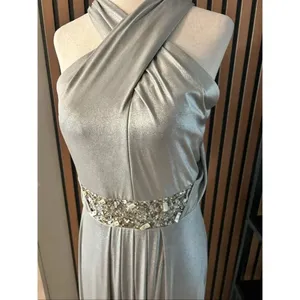 David Meister silver sparkly evening gown dress size 6 long maxi prom homecoming thumbnail 2