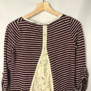 Anthropologie Meadow Rue Cassia Red Striped‎ Lace Back Long Sleeve Top S thumbnail 8