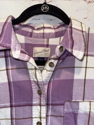 Universal Threads Lavender White Plaid Button Down Shirt large Oversized flannel thumbnail 2