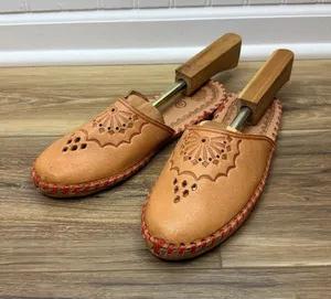 Polish Highlander Style Handcrafted Tan Red Stiching Leather Mule - Size - 39 thumbnail 1