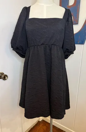 FREE PEOPLE Black Square-Neck Puff Sleeve Dress Size Medium thumbnail 1