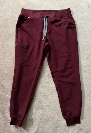 FIGS Catarina Jogger Scrub Pants‎ Zipper Pockets Burgundy Medical Size L thumbnail 1