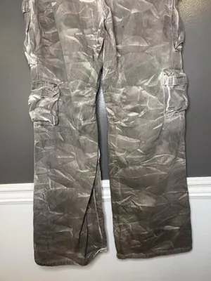 Forever 21 Custom Bleach Dye Womens Medium Gray Cargo Wide Leg Denim Streetwear thumbnail 9