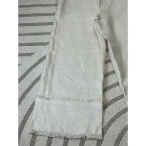 Uterqüe Women Off White Wide Leg Crop Pants Textured Raw Hem Fringe High Waist S thumbnail 8
