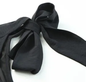 NEW Black Asymmetric One Shoulder Tied with Bow Sash Pleated Blouse L thumbnail 9