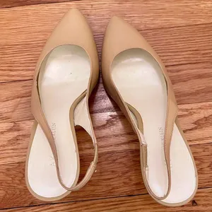 Anne Klein AKNARA Beige Leather Pointed Toe Slingback Kitten Heels Size 8.5M thumbnail 5
