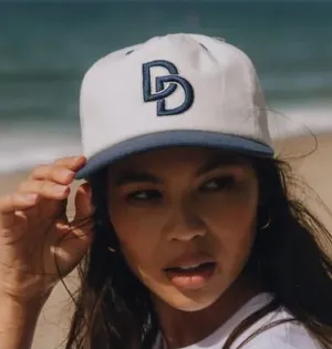 Daily Drills Vintage DD SnapBack Hat/Cap in White and Navy Blue thumbnail 1