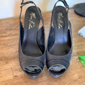 Marc Fisher Slingback Heels Women 8M Black‎ Glitter Peep Toe Platform Pump 5179 thumbnail 3