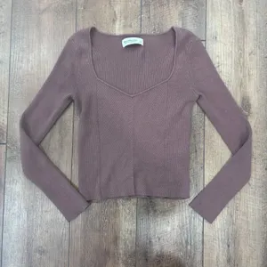Abercrombie & Fitch LuxeLoft Soft Date Night Sweater Knit Sweetheart Top Brown S thumbnail 3
