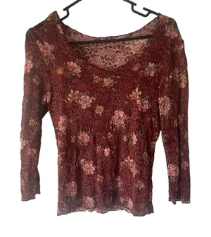 Surrealist Juniors Size Small Y2k Red Floral Lace‎ Fairy Romantic Whimsical Top thumbnail 1