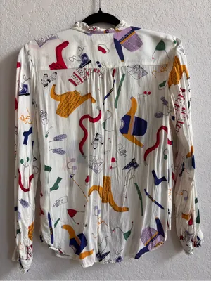 Maeve by Anthropologie Novelty Print Ruffle Blouse Size 4 thumbnail 7