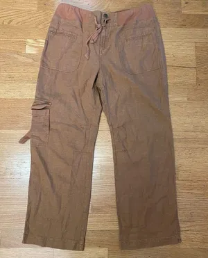 Soft Surroundings Camel Linen Lagenlook Minimalist Wide Leg Cargo Pocket Pants M thumbnail 1