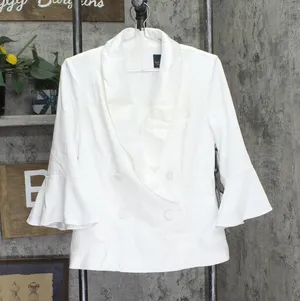 Adrianna Papell Bell-Sleeve Crepe Blazer Pullover Tuxedo Top White 8 thumbnail 1