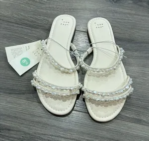 a new day Ivory Pearl Strap Flat Sandals thumbnail 1