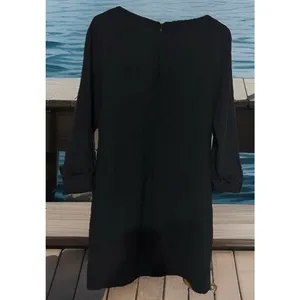 Chic Banana Republic Pleated Ruffle Cuff Sheath Dress Lined Pockets Black‎ SZ 2 thumbnail 4