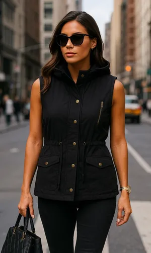 Zenana Outfitters Hooded Vest Black Utility Sherpa‎ Lined Streetwear Layers Boho thumbnail 1