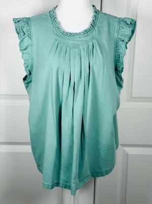 Universal Thread Boho Ruffle Blouse Green XXL Flowy Pleated Cottagecore Casual thumbnail 1