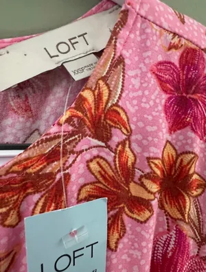 Loft Women’s Pink Floral Midi Dress w/ Tie Waist Size XXSP thumbnail 3