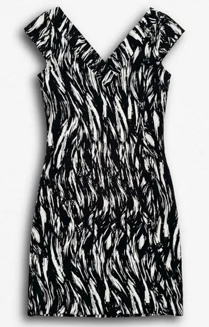 New York & Company Black‎ White Abstract Print V-Neck Cap Sleeve Sheath Dress 12 thumbnail 1