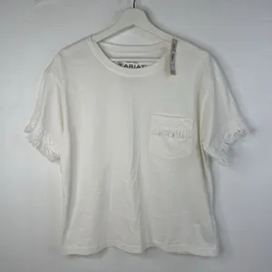 Ariat Size M Tassel Top Relaxed Fit Short Sleeve‎ Cloud Dancer Pullover Women's thumbnail 3