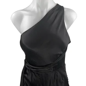 NEW Meshki Black Silk Satin One Shoulder Sleeveless Tie Waist Maxi Dress Size S thumbnail 3