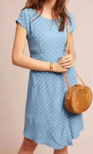 ANTHROPOLOGIE MAEVE‎ Morris Polka Dot Swing Dress Blue and White XS thumbnail 1