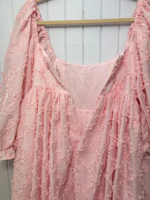Mable Ribbon Textured Puff Sleeve Babydoll Mini Dress In Baby Pink‎ Size M thumbnail 8