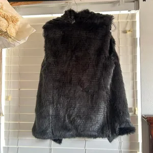 Club Monaco Black Faux Fur Longline Vest Size S winter glam thumbnail 2