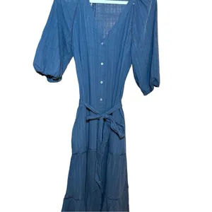Madewell Tie-Waist Tiered Midi Dress in‎ Windowpane Sz 6 thumbnail 11