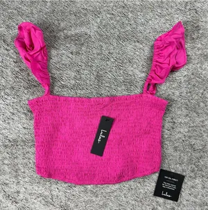 NWT Lulus Hot Pink Smocked Crop Top Women's Small thumbnail 1