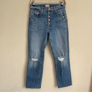 Mother Denim The Pixie Tomcat Crop Not Cut & Pasted‎ Jeans Distressed Button Fly thumbnail 2