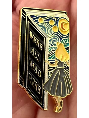 Alice in Wonderland Pin We’re All Mad Here Book Design Starry Night Rabbit Hole thumbnail 5